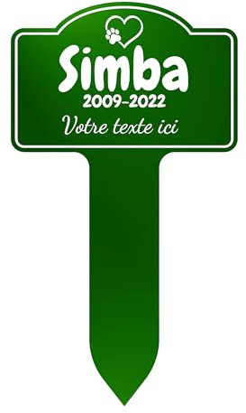 GRAVURE CONCEPT Plaque Funéraire pour Animaux - Stèle Commémorative Personnalisable PVC (Chien/Chat etc) - (Modèle 2 / Vert Texte Blanc)