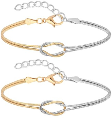 Irikdescia 2 Piezas 18K Pulsera Nudo Oro Plata, Pulseras de Pareja, Regalos para Parejas, Pulsera para Amistad Relación de Pareja (Bicolor)