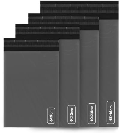 delka Bolsas de correo, 60 bolsas de polietileno de tamaño mixto, sobres de envío resistentes al desgarro para ropa, documentos, fuerte adhesivo autoadhesivo, impermeable y ligero, color gris