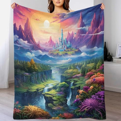 TBDUEPS Himmelslandschaft mit Fantasiefarben, Pflegeleichte Kuscheldecke für Erwachsene für Schlafzimmer und Büro, Yogadecke für Ehefrau, Ehemann, Freund, 100 x 130 cm