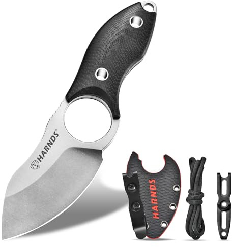 Harnds Kleines Messer mit fester Klinge Full Tang Neck Camping Messer EDC mit D2 Stahlklinge und G10 Griff zum Angeln und Häuten von Auberginen