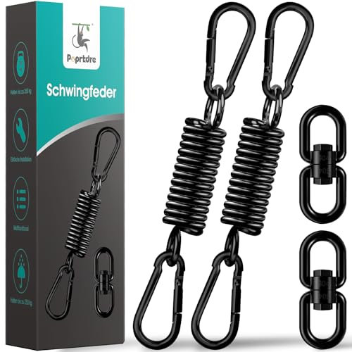 Molla oscillante in acciaio, capacità di carico fino a 250 kg, con basculante, poltrona sospesa con 2 moschettoni, gancio girevole a 360°, per sedie sospese, colore nero