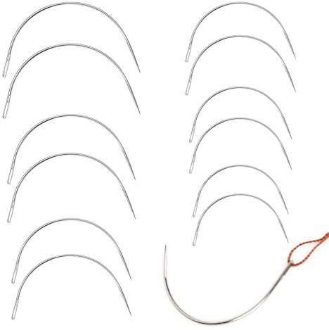 Set di 12 aghi da cucito curvi, aghi da cucito a mano, in acciaio inox, aghi per tappezzeria, aghi curvi per cucire a mano, aghi in pelle per cucito a mano, ago multiuso