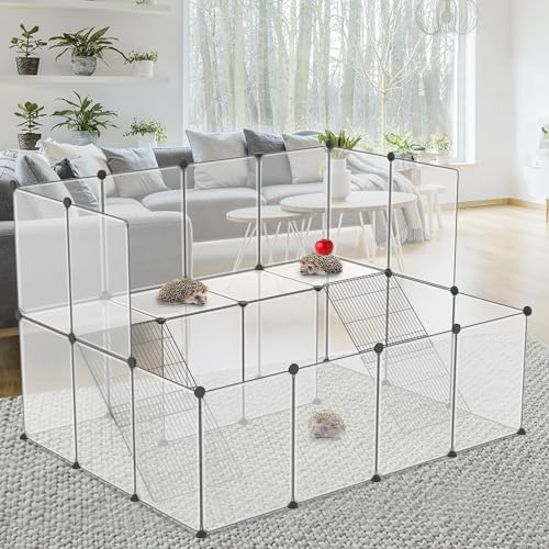 ORHEYA Lot de 26 enclos pour petits animaux - Double couche - Blanc - 143 x 108 x 93 cm - Avec escaliers - Pour lapins, cochons d'Inde, chiots