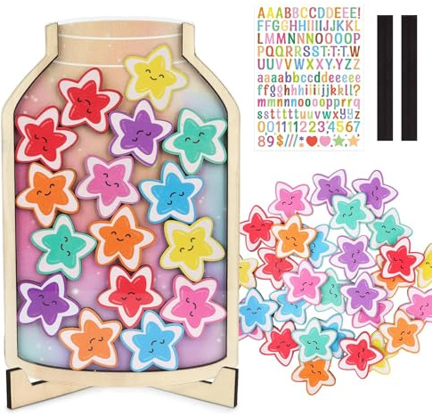 Ferizzia Pot De Récompense avec 24 Etoiles, Pot De Récompenses Personnalisé, Pots De Récompense Motivation, pour Outil Motivation pour la Maison, la Salle de Classe, Les Enfants