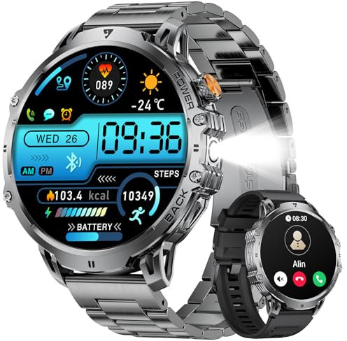 LIGE Military Smartwatch for Men-Bluetooth Calls,1.85 Fitness Tracker with 1000mAh Battery/LED Flashlight/Heart Rate/Sleep Monitor,100+Sports Modes,IP68 Waterproof Smart Watch for Android IOS, Black