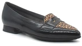 PITILLOS - Mocasín de Punta Fina,Mercedita,Piel,tacón bajo,Sencillo,manoletina,Animal Print,Leopardo,Charol para: Mujer Color: Negro Talla:38