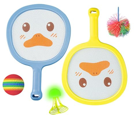 Ensemble de tennis et badminton pour enfants avec balles en mousse volants et sac de transport pour entraînement de coordination œil-main