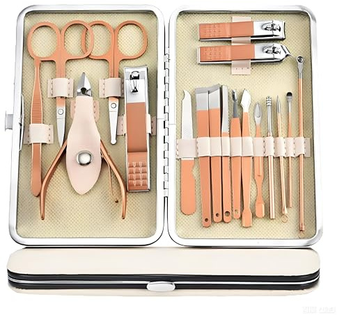 Laphontab manikyr-set, 18-delars, nagelklippare, pedikyr-set, nagelvårds-set, manikyr, professionella verktyg, present för män, kvinnor, vänner och föräldrar (rosaguld) (15,7 * 10,3 * 1,7 cm)