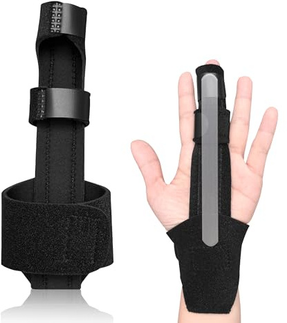RYHHH Fingerskena | Justerbar | Fingerstöd | Enkel installationsdesign | Vadderad fingersupport | Rätar ut fingret | Skyddar hela fingret | För artrit och brotts immobilisering | Svart
