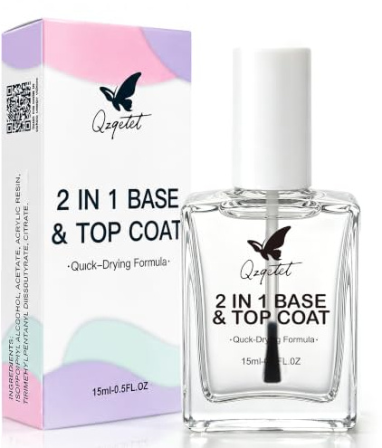 Vernis à ongles 2 en 1, base et top coat transparents, finition brillante, séchage rapide, protection de couleur durable, empêche l'écaillage et la décoloration, sans lampe UV