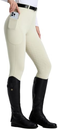 baleaf Women's Horse Riding Leggings Jodhpurs Breeches with Pockets Oatmeal L