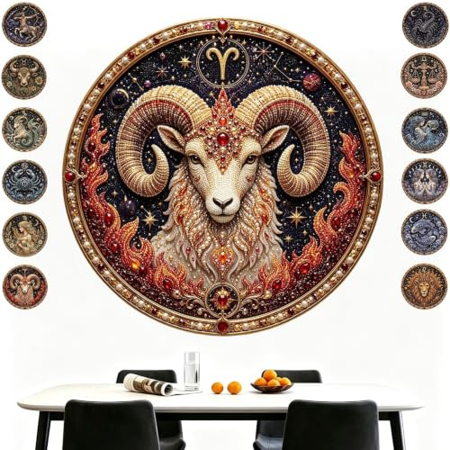 Kit d'art en perles de 12 signes du zodiaque, cadeaux de décoration | Convient aux débutants, kit de bricolage complet comprenant des outils, le cadeau parfait for les amateurs(Aries)