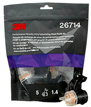 3M Performance Gravity HVLP Atomizing Head Refill Kit, 26714, Size 1.4, Orange, for use Performance Spray Gun PPS 2.0 Paint Cups, 5 Pack