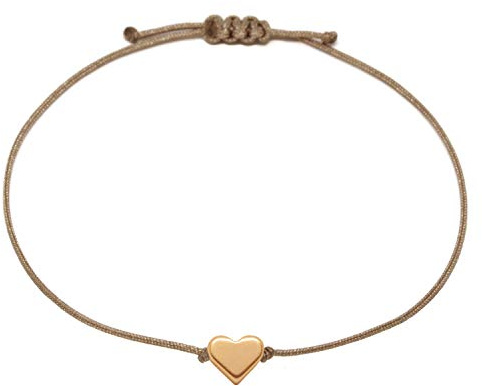 Selfmade Jewelry Armband Damen Roségold Herz Handgemachtes Armbändchen mit Herzchen Größenverstellbar Inkl. Geschenk-Verpackung (Rosegold - Braun)