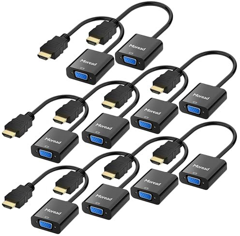 Moread HDMI to VGA Adapter, 10 Pack, Male to Female, Black