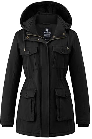 Wantdo Women's Classic Cotton Hoodie Jacket Warm Fleece Coat Winter Outdoor Parka Jacket Mid-Length Windproof Outerwear Coat Black L