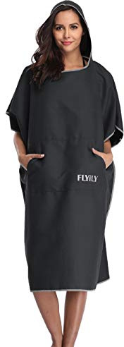 FLYILY Serviette en Robe Poncho avec Capuche en Microfibre Changement Peignoir de Bain Serviette de Poncho(Blue,L)