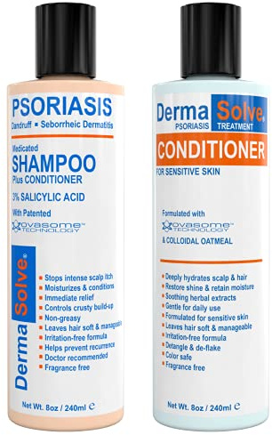 Dermasolve Medicinal Shampoo without Dandruff and Psoriasis of the Scalp with Conditioner, Ultimate Treatment for Sectorrheal Dermatitis for Itching, Flaky Scalp, Soothing