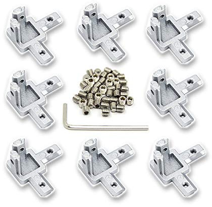 Zeberoxyz 8PCS Silver 3 Way End Corner Bracket with Screws for 6mm T-Shape 2020 Series Aluminum Extrusion Profile (3-Way Corner Bracket-Silver)