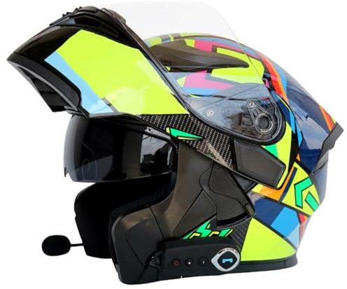 Bluetooth Integrated Modular Flip up Front Motorcycle Helmet Motorbike Crash Modular Helmet With Anti-Fog Dual Visors DOT/ECE Approved Noise Reducation for Men Women 54~63CM