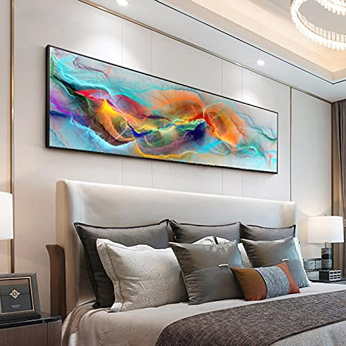 Pinturas al óleo de gran tamaño gris abstracto amarillo nube sobre lienzo impresiones para sala de estar moderna cuadros de decoración de pared de gran tamaño 20x60cm (7.8x24in) con marco