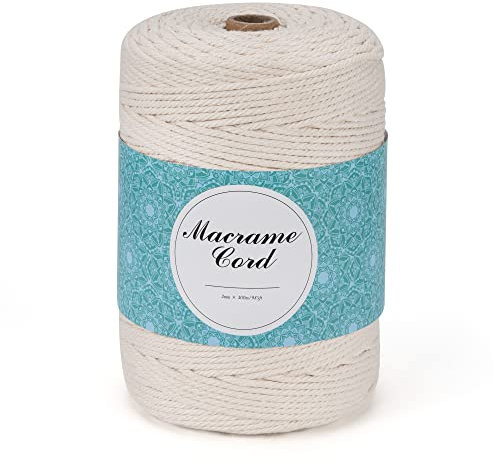 Makramee Garn 3mm x 300m, TRAORM Baumwollgarn für Makramee Wandbehang,Makramee Blumenampel, Baumwollkordel DIY Handwerk für Wand Aufhängung Pflanze Aufhänger (Beige)