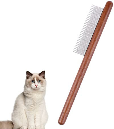 ERBO Hölzern Katzenkamm, Katzenbürste Langhaar Kurzhaar, Edelstahl Hundekamm, Flohkamm für Katzen, Geeignet für alle längen, Entfernt effektiv Verwicklungen, Matten und loses Haare