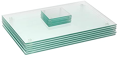 Harbour Housewares Glass Placemats & Coasters Set - 12pc - Clear - 40x30cm - Dining Table Protection Place Mats Cup Drink Coasters for Tabletops, Worktops