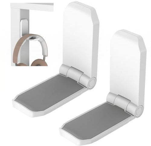 KIWIFOTOS (2 Pack) Adhesive Headphone Hook Mount, Magnetic Foldable PC Headset Hanger Holder Under Desk with Silicon Pad - White