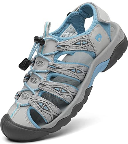 Dannto Sandales de Randonnée pour Femme Sandales de Marche Bout Fermé Sandales de Sport Extérieur de Plage de Trekking