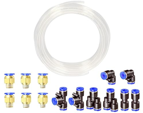 HUAZIZ Tubo Pneumatico PU 12mm OD 8mm ID, 10 Metri Trasparente + 14 Pcs Connettore Raccordo Rapido per Aria Compressa