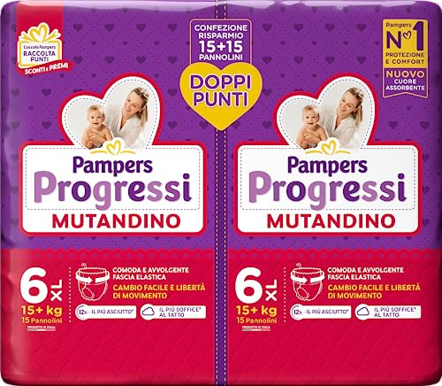 Pampers Progressi Extralarge-trosor, dubbelförpackning, storlek 6 (15 kg), 30 blöjor