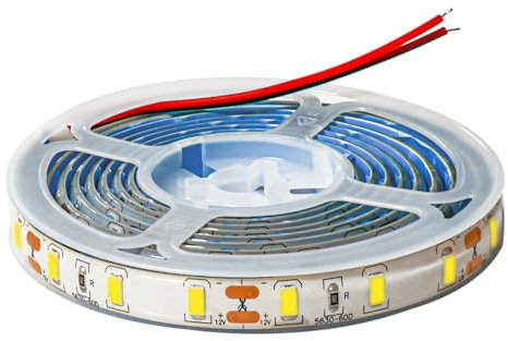 Tesfish 12V Striscia LED, 2M SMD 5630 Bianco Freddo 6500K Strisce LED IP65 Impermeabile Totale 120 LEDs Nastri LED per Camera da letto, Cucina, Decorazione Pubblicitaria