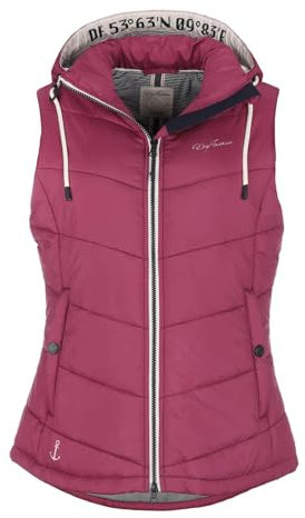Dry Fashion Damen Steppweste Rügen mit abnehmbarer Kapuze - Leichte Weste mit taillierten Schnitt in Beere Größe 42