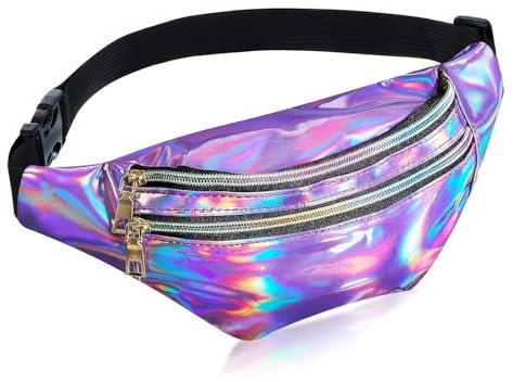 DHWEKU Riñonera Holográfica, Moda PU Cuero, Riñonera Neón Impermeable, Viaje Ligera, Vacaciones para Deportes Correr Senderismo, Señoras Mujeres Niñas