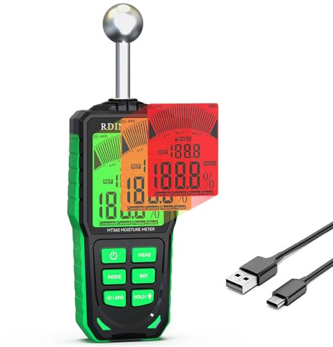 Testeur Humidité Mur,RDINSCOS MT36S Humidimètre NON Destructif Humidité Mur avec écran 3 Couleurs Détecteur Humidité avec 4 Modes pour Murs, Tuiles, Bois, Plâtre, Béton