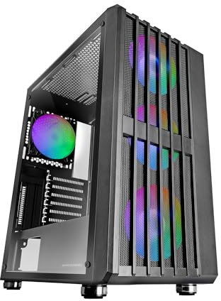 MARSGAMING MC-VAULT, Case Gaming ATX, 4x Ventole ARGB 120mm, Pannello Frontale Mesh con Design Verticale, Finestra Laterale Vetro Temperato, 3x Slot PCI Verticali, Semitorre PC Professionale, Nero