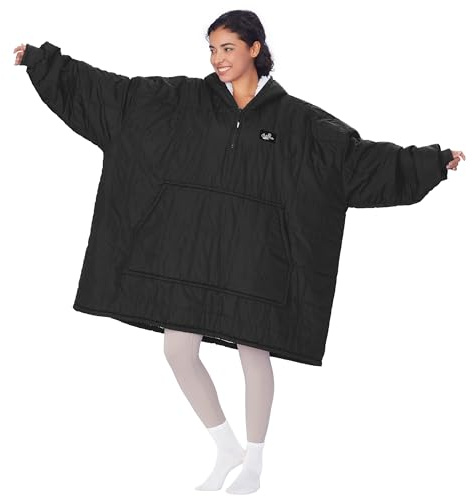 Catalonia Outdoor Windproof Wearable Stadium Blanket, Oversized Waterproof Wearable Blanket Poncho, Warm Insulated Hooded Coat for Football Games, School Sporting Events, Camping, Travel, Black