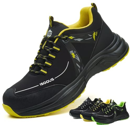 ISOOUS Chaussures de Sécurité Hommes Chaussure de Travail Femmes Antidérapantes Confortable Baskets de Securite Légère Jaune 43