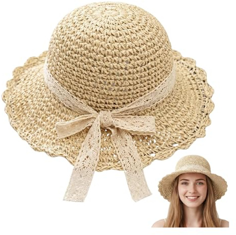 Womens Wide Brim Straw Hat UPF 50+ Sun Protection Packable Travel Beach Sun Hat for Summer Foldable Bucket Hat (Fit Head circumferences 22-22.8 in) Beige