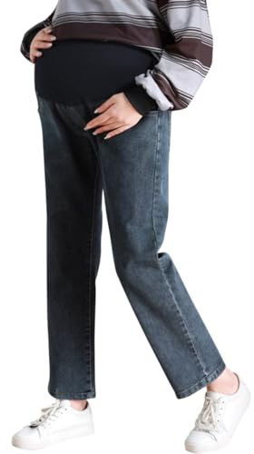 ACMEDE Jeans de Grossesse Femme Jambe Droite Coupe décontractée Jeans de Maternité Pantalon de Grossesse en Denim à Jambes Larges Pantalon Jean avec Poches pour Femmes Enceintes