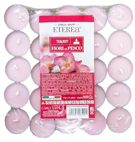 Ma Maison Tealight Confezione da 50 Candele Profumate in Alluminio Lunga Durata 4 Ore - Candeline, Decorative, per la Casa, Lumini - Per Interni Colorate (Fiori di Pesco | 50 Pz)