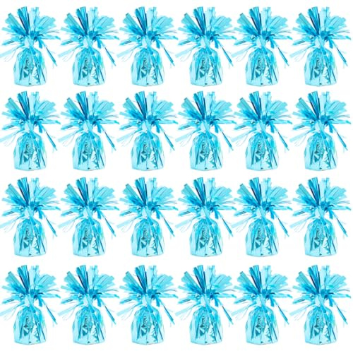 PARTYRAMA.CO.UK Metallic Turquoise Blue Foil Helium Balloon Weights 175gr - Pack of 24 - Durable & Colourful Weights for Birthdays Parties, Events & Celebrations - Perfect Balloon Weight Holders