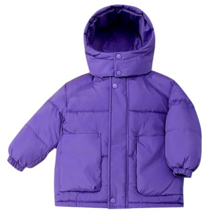 OBiQuzz Giacca trapuntata leggera per bambini e ragazzo: piumino caldo con colletto alto, giacca con cappuccio tinta unita, giacca invernale antivento, giacca per bambini classica, comoda, Lilla, 150