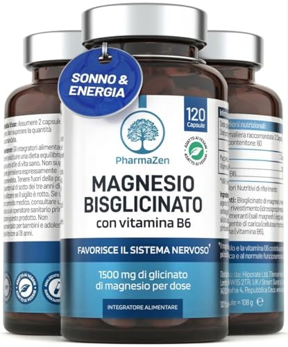 Magnésium Bisglycinate 300 mg + Vitamine B6 - Sommeil, Stress, Fatigue - Absorption Maximale - 120 Gélules Vegan - Magnesium Glycinate Haute Teneur - PharmaZen