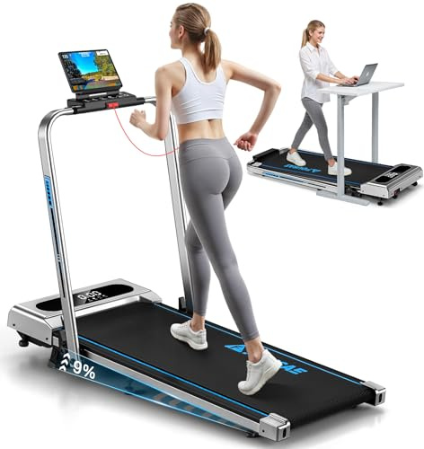 FOUSAE 5 en 1 Cinta de Correr Plegable, 12KM/H Cinta de Correr con Inclinación 9%, 2.75 HP Cinta de Andar para Casa con Control Remoto y Pantalla LED, Apps y 12 Programas HIIT, Soporte 150 KG