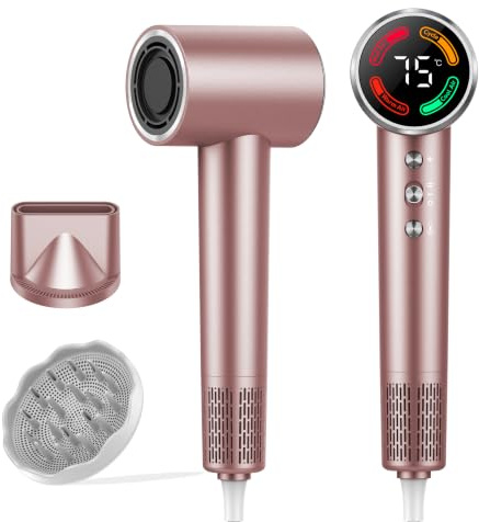 Secador de Pelo Profesional Alta Velocidad, 160000 RPM, Secado Rápido, 500M Iones, Control de Temperatura, Con Difusor Magnético Boquilla,4 Temperaturas, 2 Velocidades,Para Todo Tipo de Cabello