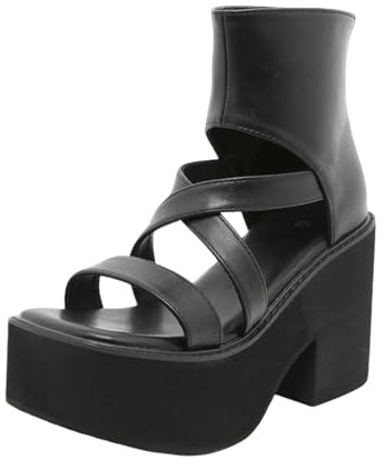 Jemnpela Sandalias Gladiador Plataforma Gótico Punk Mujer Tacón Cuña Grueso Punta Abierta Romano Tobillera Combate Correas Verano Fiesta Noche Cosplay Festival Casual