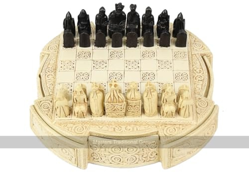 Isle Of Lewis Compact Chess Set - 9 inches, cream cabinet
